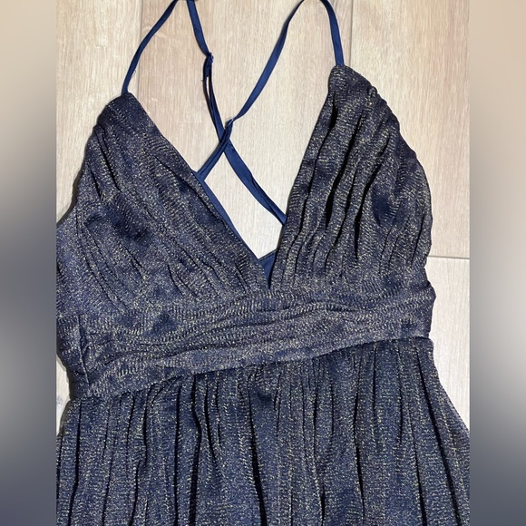 Dress Day Women’s Elegant Navy Blue Gold Sparkle Evening Dress Small - Picture 2 of 5